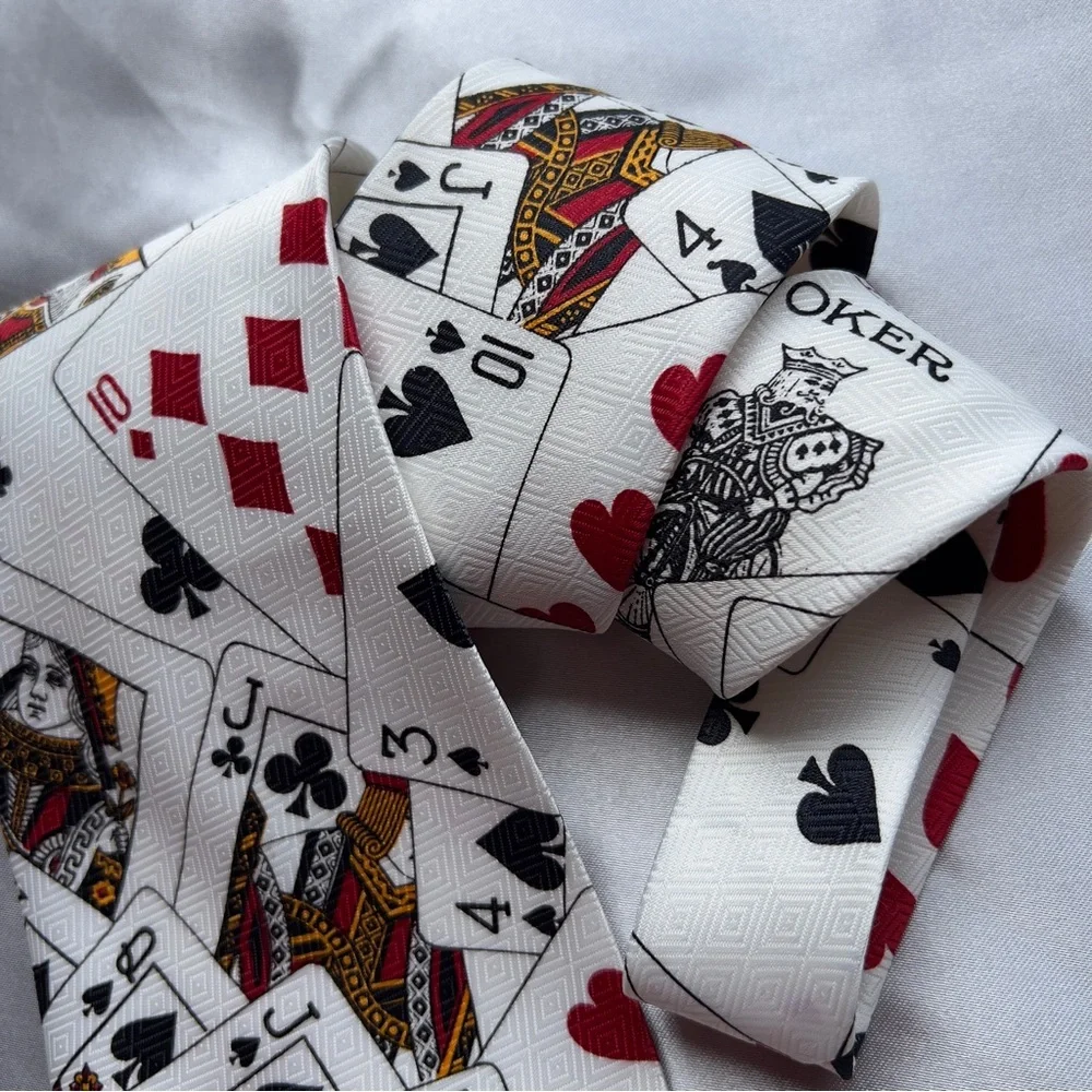 UMA LORENZO COLLECTION Menswear Cream Off White Play Cards Joker Pattern Necktie